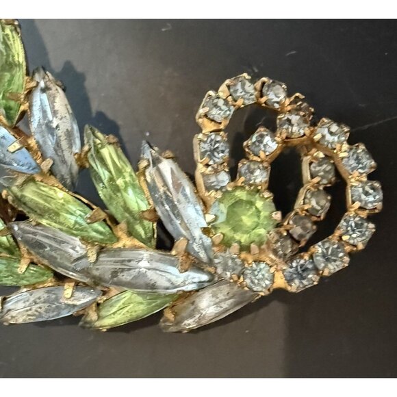 Vintage Brooch  Faux Rhinestone Pin Green and Blue  2.5” - Picture 2 of 6